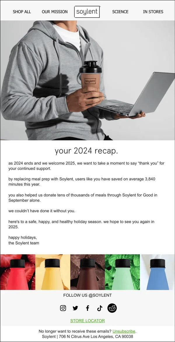 Email from Soylent. you've done great things this year!