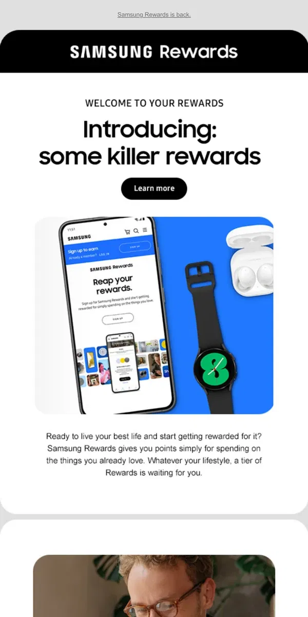 Email from Samsung. [Name], ready to reap your Rewards?