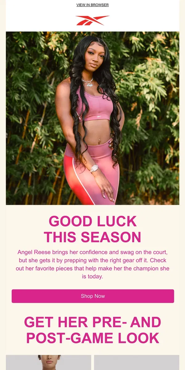 Email from Reebok. Angel Reese is game ready