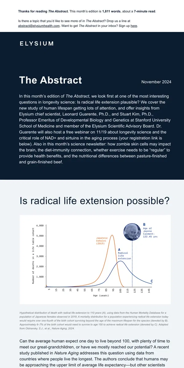 Email from Elysium Health. The Abstract: Will we live to 150?