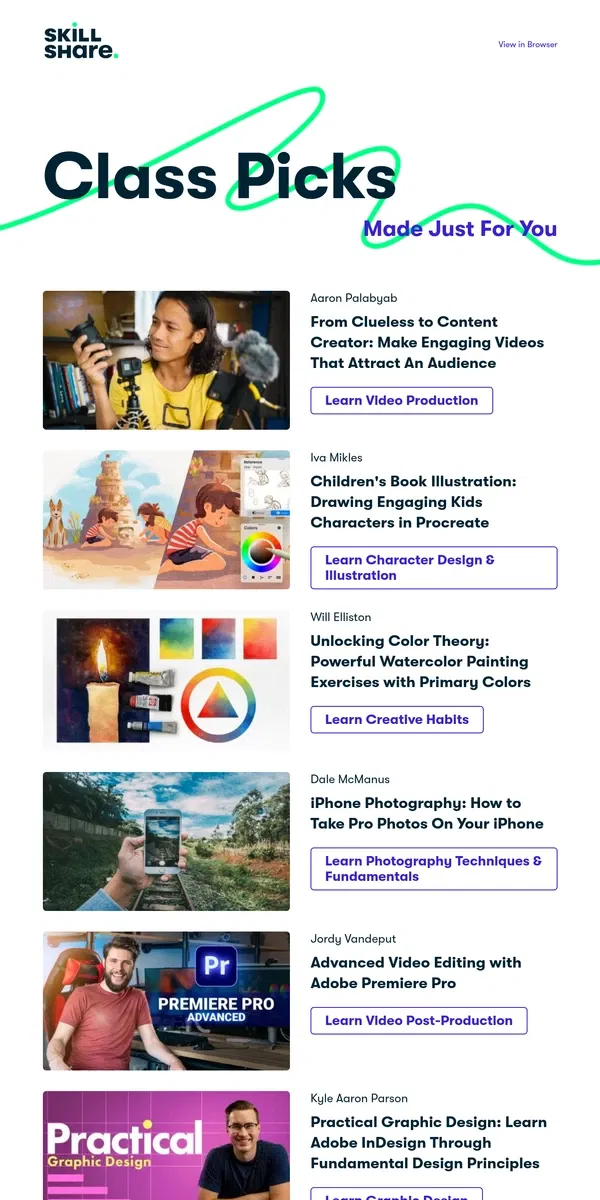 Email from Skillshare. Your Recommended Classes