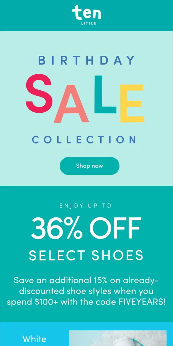 Email from Ten Little. 36% OFF SELECT SHOES