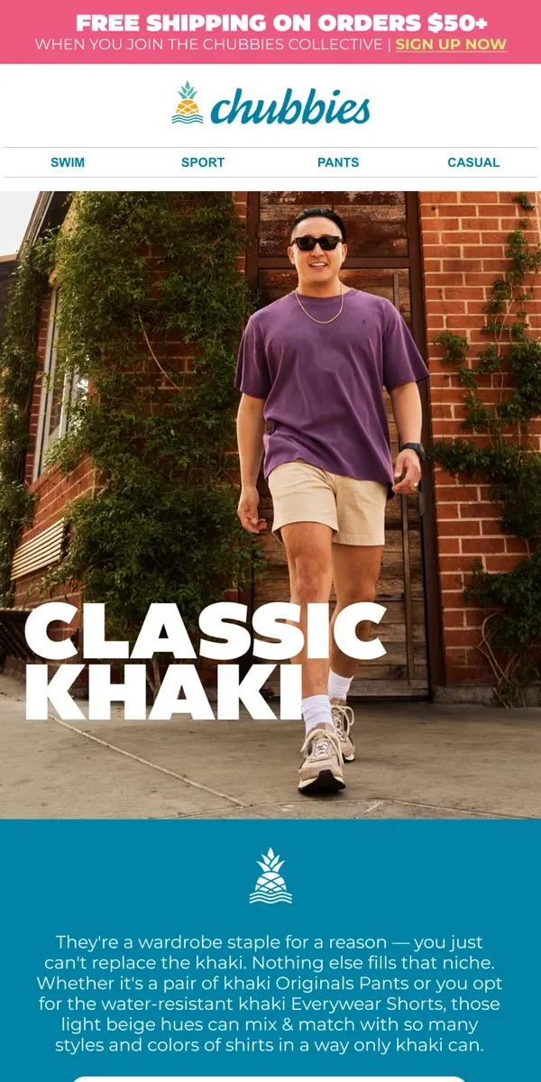 Email from Chubbies Shorts. Khaki this, khaki that