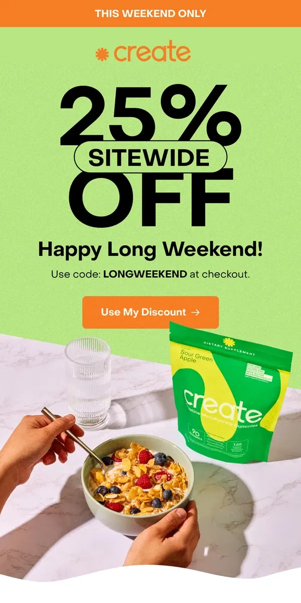 Email from Create Wellness. Best long weekend. Ever.