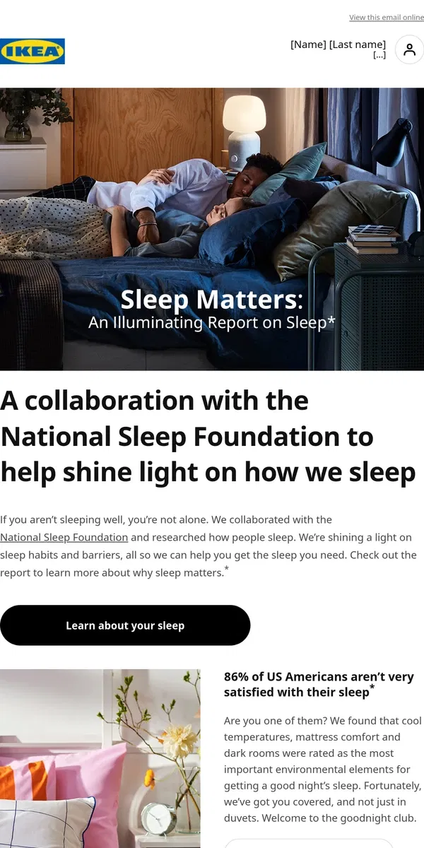 Email from IKEA. [Name], not sleeping well? 😴