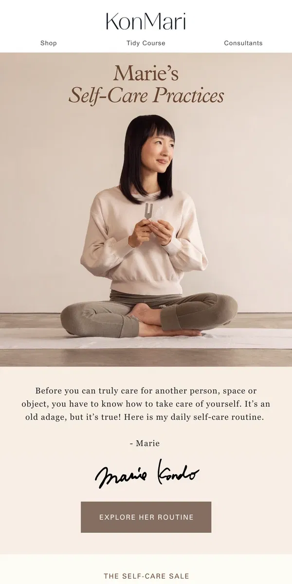 Email from KonMari. Marie’s Self-Care Rituals