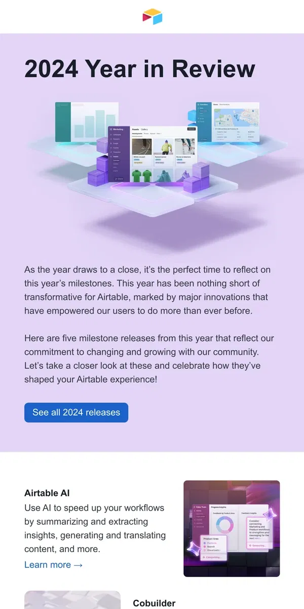 Email from Airtable. 2024 Recap: A year of transformation