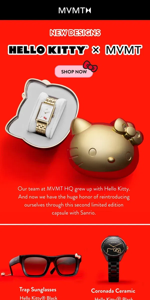 Email from MVMT. JUST DROPPED: Hello Kitty X MVMT II