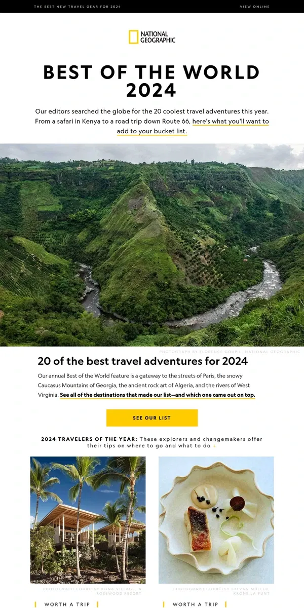 Email from National Geographic. SPECIAL REPORT: The 20 best trips to take in 2024