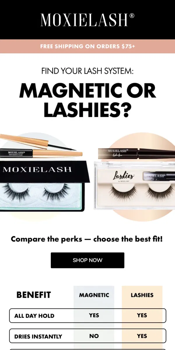 Email from MoxieLash. Which Lash System Fits You: Magnetic or Lashies?