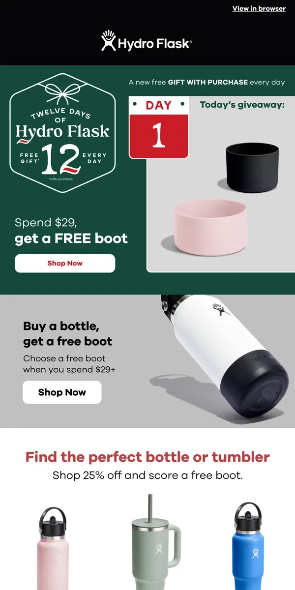 Email from Hydro Flask. 🎁 12 Days of Hydro Flask starts now