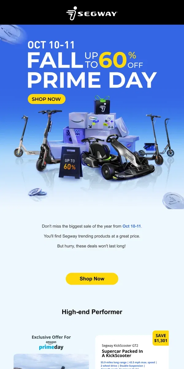 Email from Segway. Up to 60% OFF 🛴 Fall Prime Day Starts Now 🤩