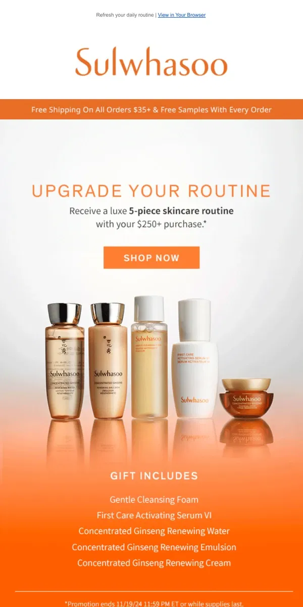 Email from Sulwhasoo. Last Chance! 5-Piece Gift on $250+ Orders