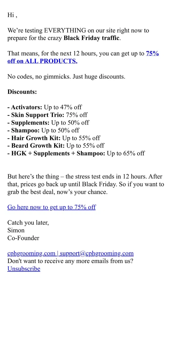 Email from Copenhagen Grooming. Black Friday is LIVE (Beta Test) - Save up to 75% sitewide!