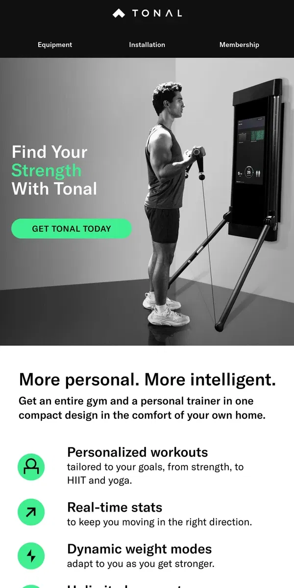 Email from Tonal. Ready for Smarter Training? Tonal Has You Covered