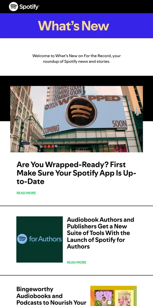 Email from Spotify. Ready For Wrapped? Update Your Spotify App