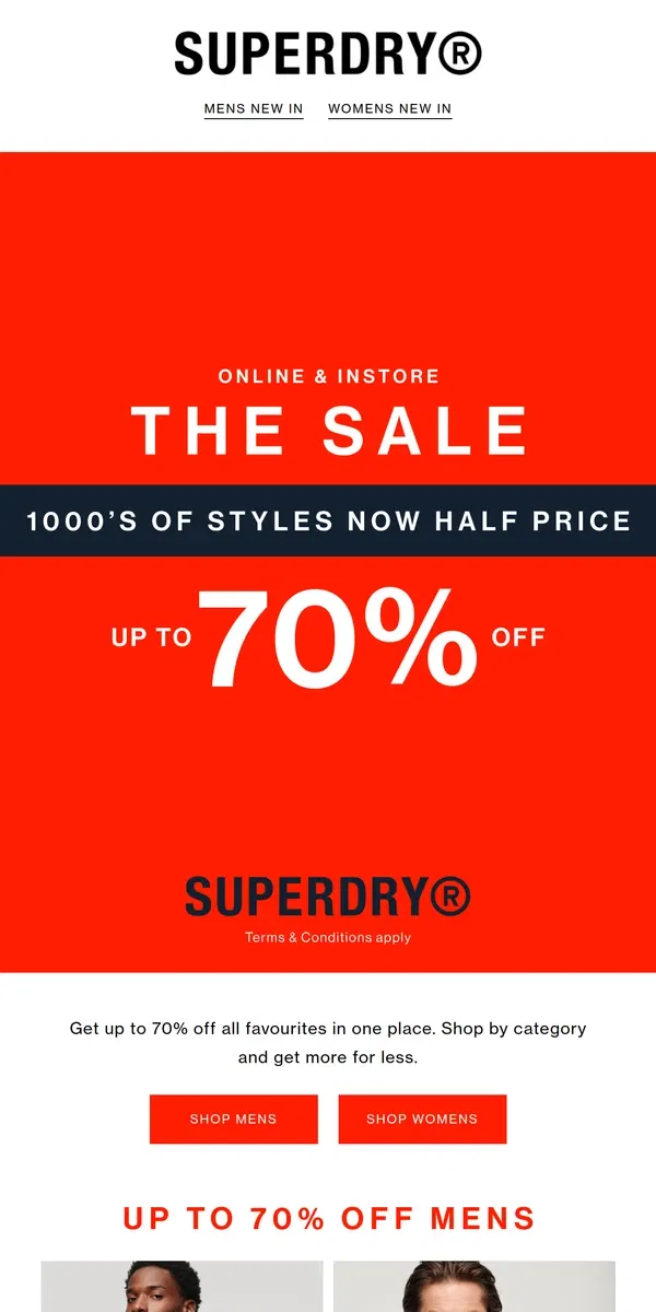 Email from Superdry. This is it...our top selling sale categories