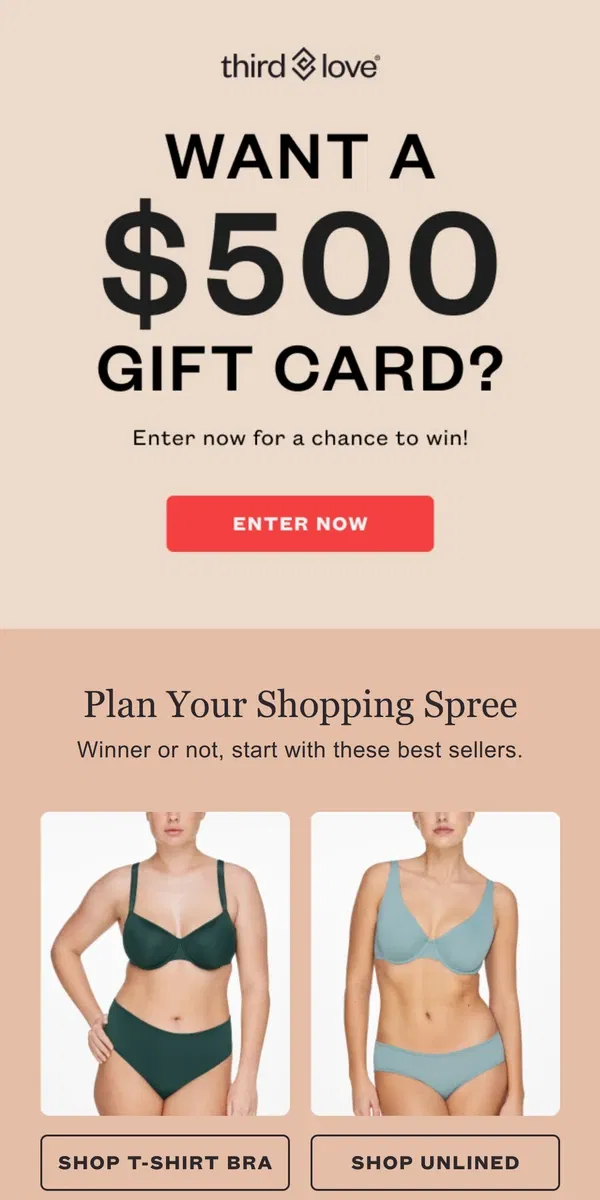 Email from ThirdLove. A $500 gift card can be yours. 🏆