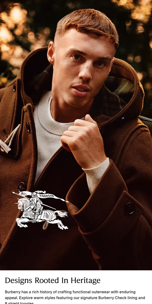 Email from Burberry. Cole Palmer wears the Burberry duffle