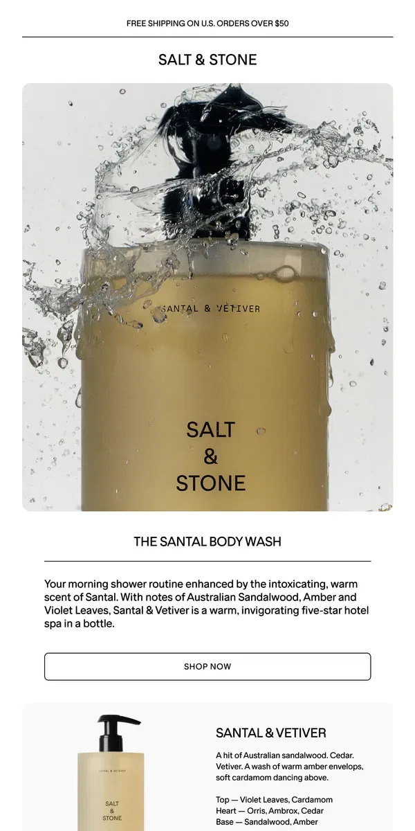 Email from SALT & STONE. Santal & Vetiver In the Shower