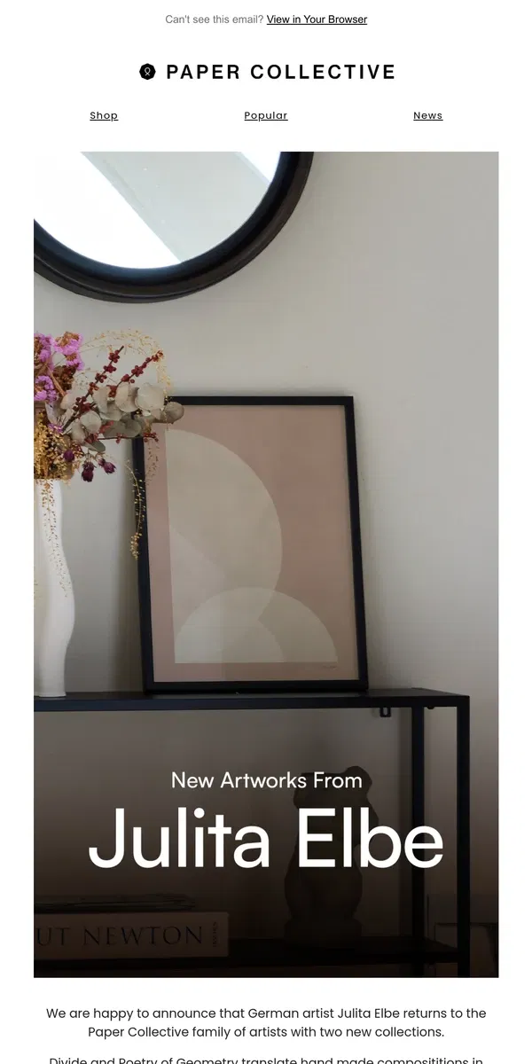 Email from Paper Collective. Minimalistic Art for Modern Homes