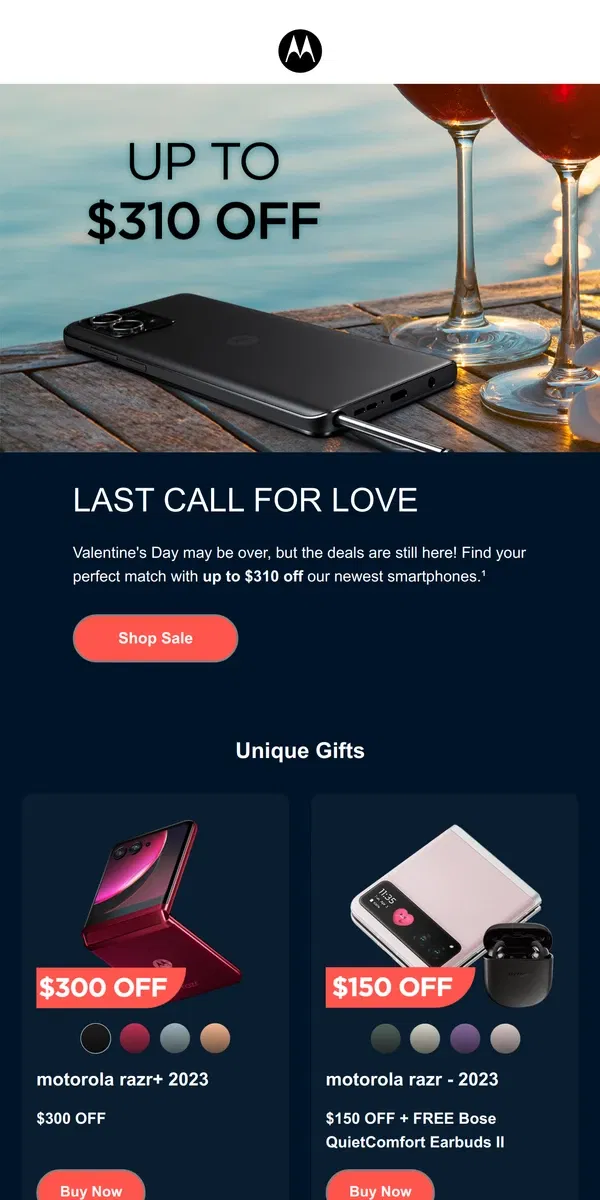 Email from Motorola. Love-Struck Gifts 💘 UP TO $310 OFF