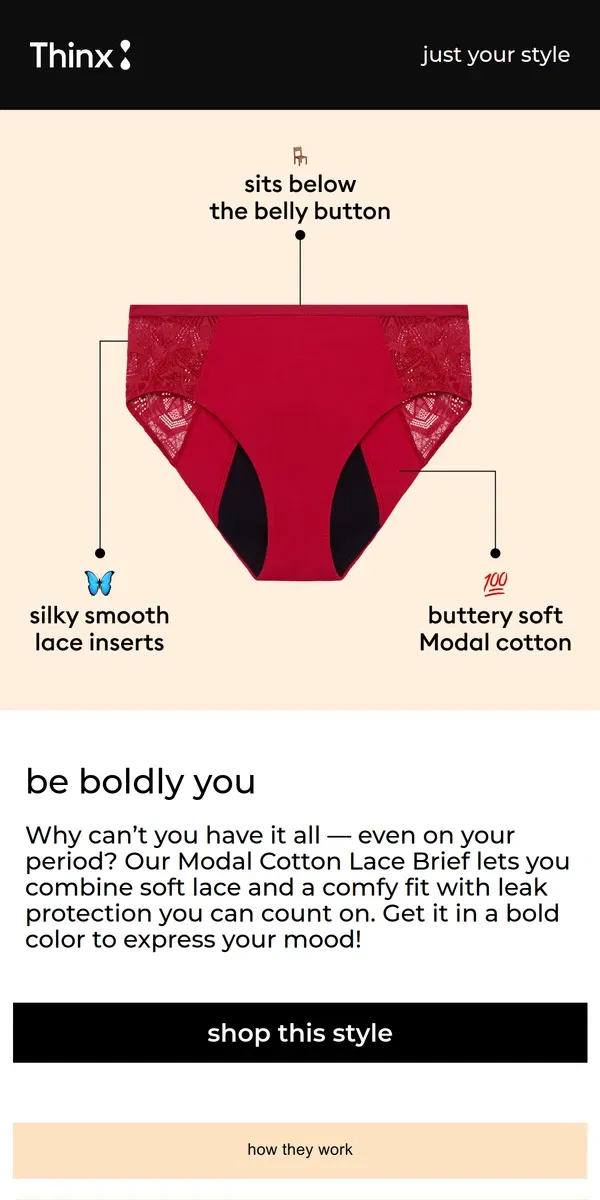 Email from Thinx. Express yourself (even on your period)