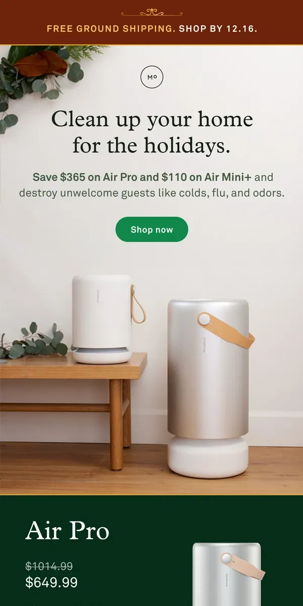 Email from Molekule. 🎁 Unwrap the savings on cleaner air 🎁