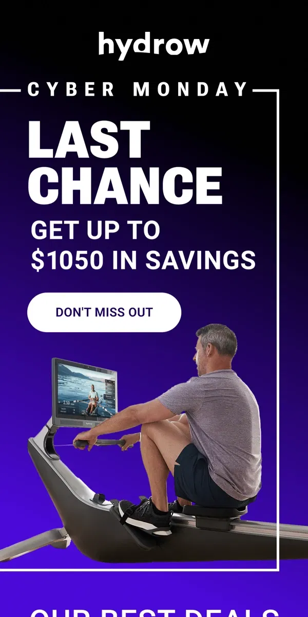 Email from Hydrow. FINAL HOURS: Get $1050 in savings