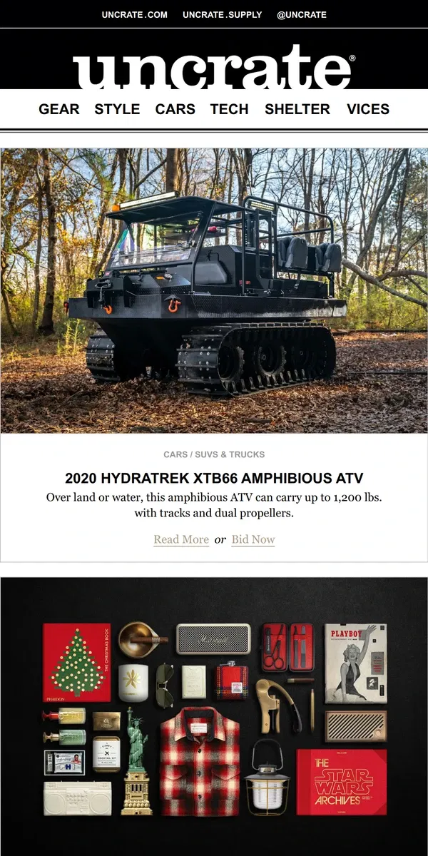 Email from Uncrate. 2020 Hydratrek XTB66 Amphibious ATV & more