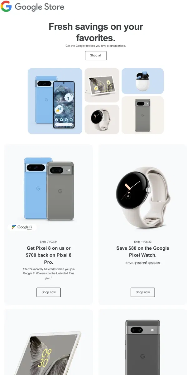 Email from Google Store. New offers: Fall deals are here