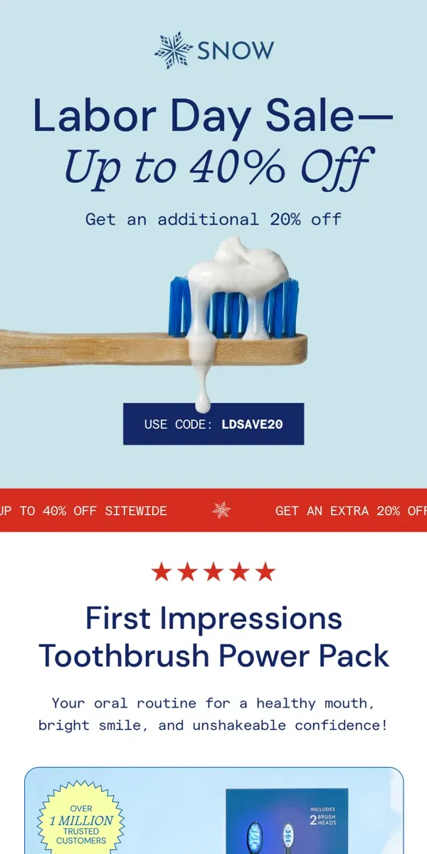 Email from Snow Teeth Whitening. Labor Day Sale ❄️