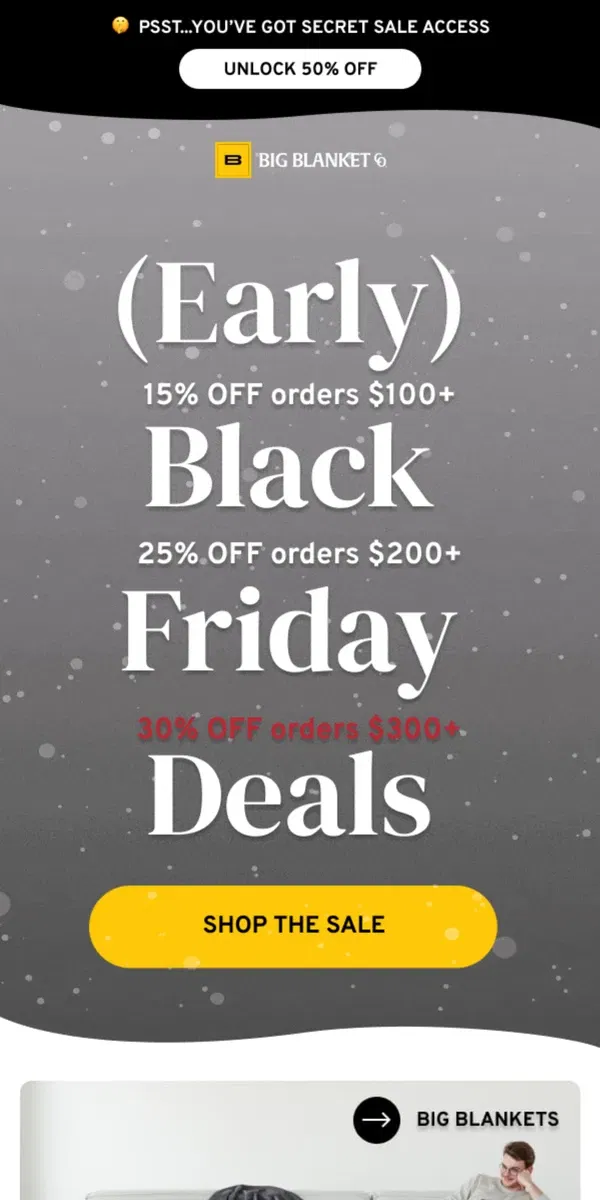 Email from Big Blanket Co. (Early) BLACK FRIDAY is here