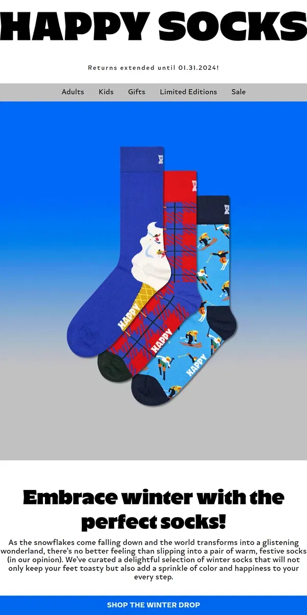 Email from Happy Socks. The Winter Sock Collection