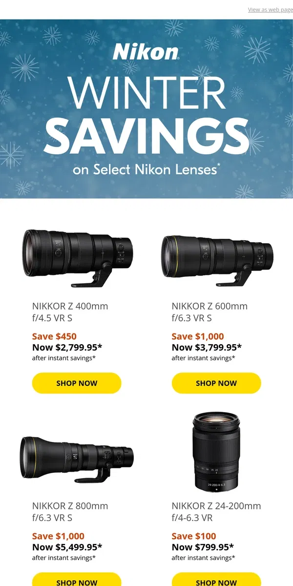 Email from Nikon. Top-selling Lenses at Amazing Discounts