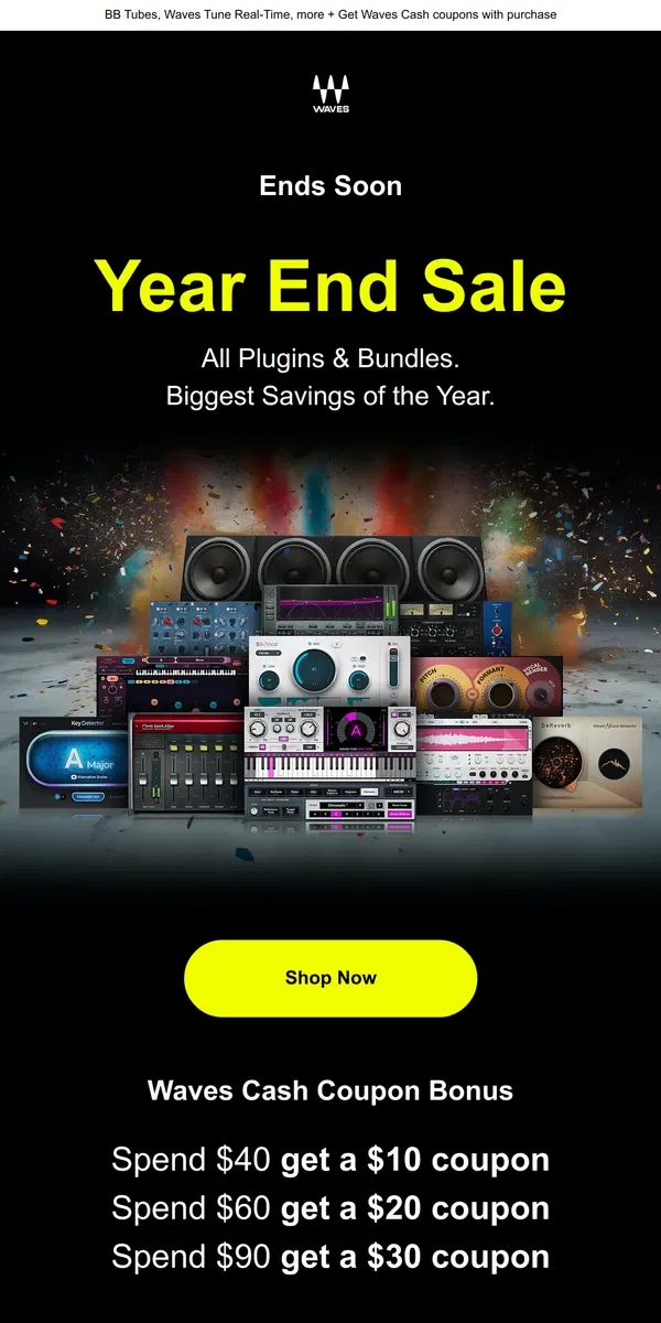 Email from Waves Audio. Year End Sale ⭐️ Best Selling Plugins 2023