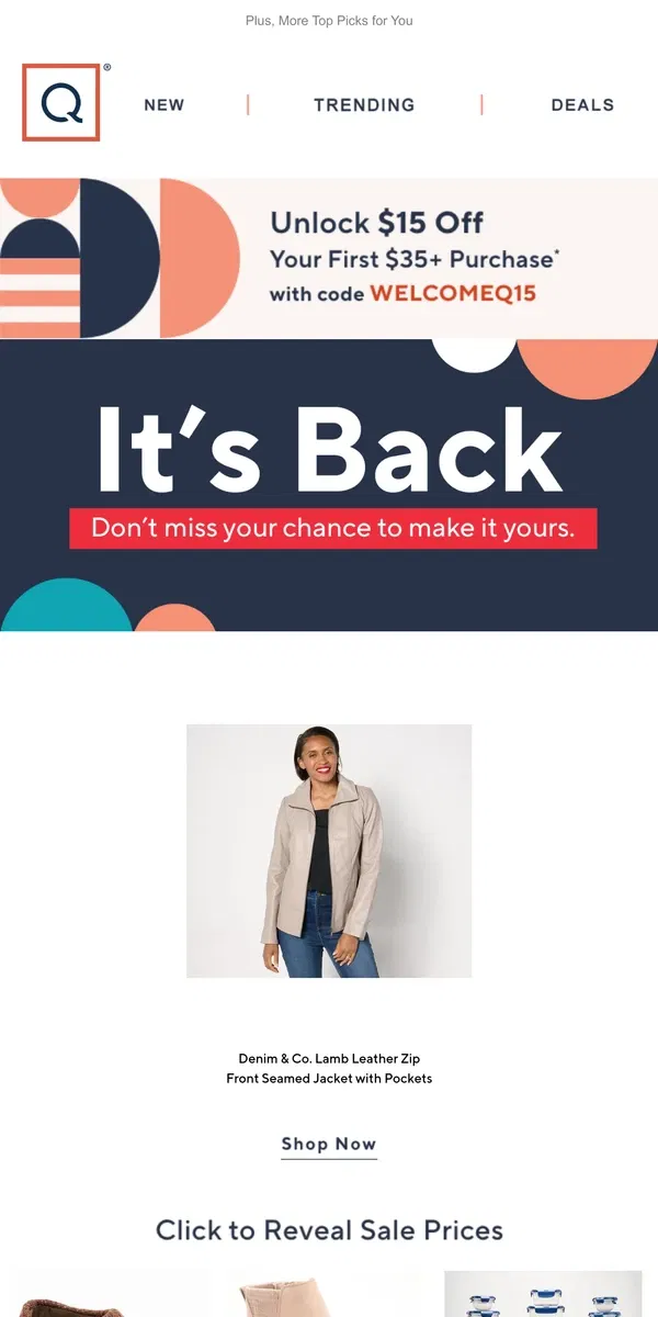 Email from QVC. Back & Better: Your Denim & Co. Find