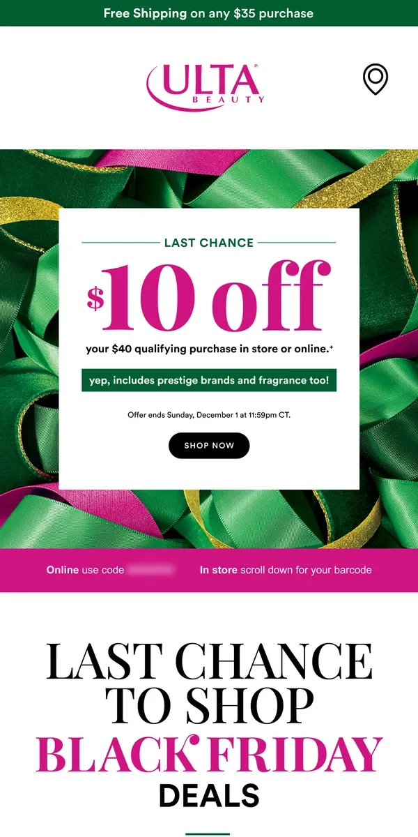 Email from Ulta Beauty. FINAL DAY 🔥 BLACK FRIDAY 🔥 DEALS