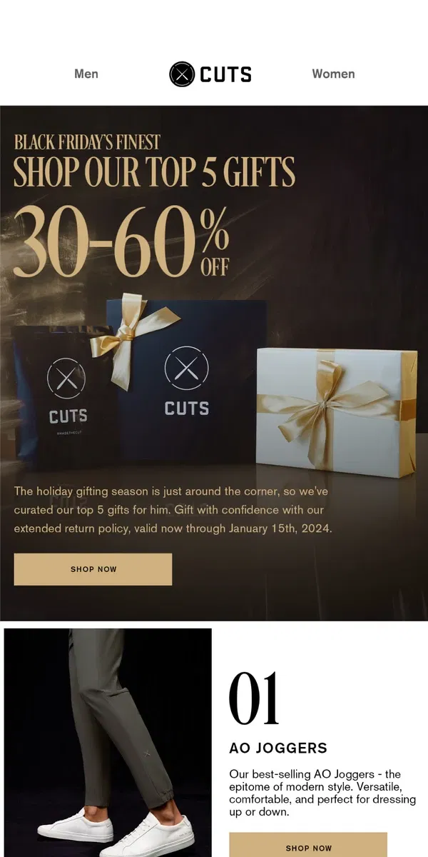 Email from Cuts. 🎁 Gift Greatness: Top 5 Picks at 30-60% Off!