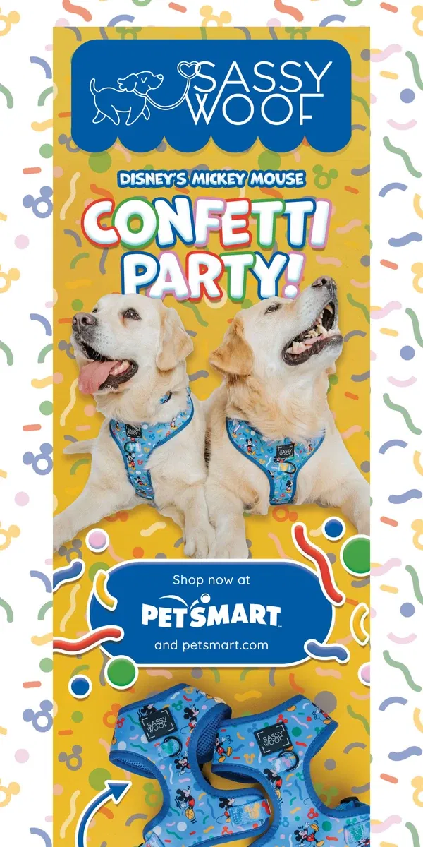 Email from Sassy Woof. NEW: Disney's Mickey Mouse Confetti Party 🥳