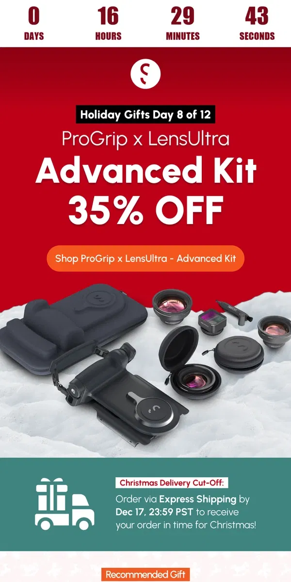 Email from ShiftCam. 24 Hours Only - 35% OFF ProGrip X LensUltra - Advanced Kit