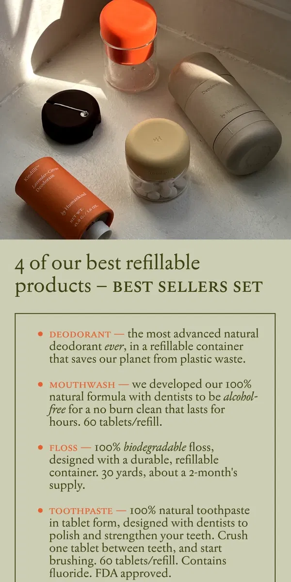 Email from by Humankind. 4 of our best, your favorite refillable products –