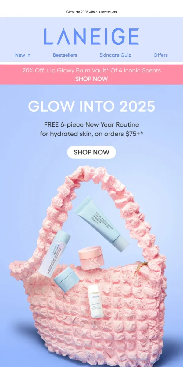 Email from LANEIGE. FREE New Year Routine on Orders $75+