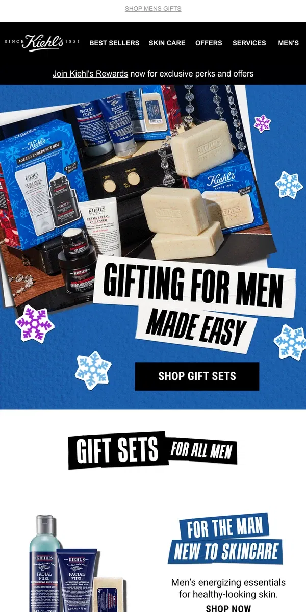 Email from Kiehl's. Inside: Gift Ideas For Men 🎁