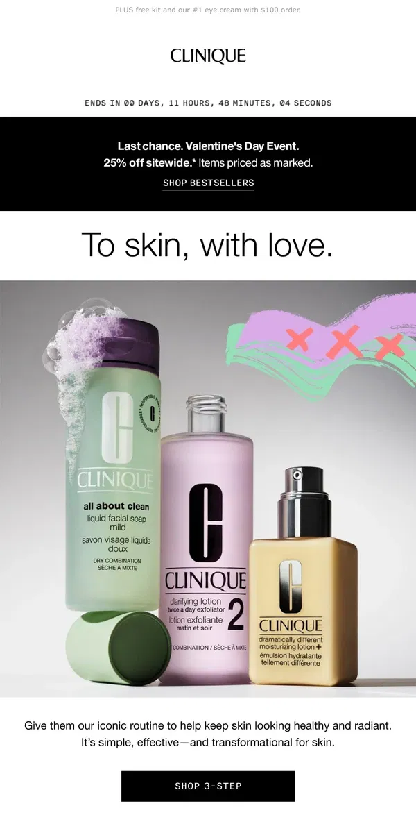 Email from Clinique. Our most-loved skincare routine 💛 Enjoy 25% off today.