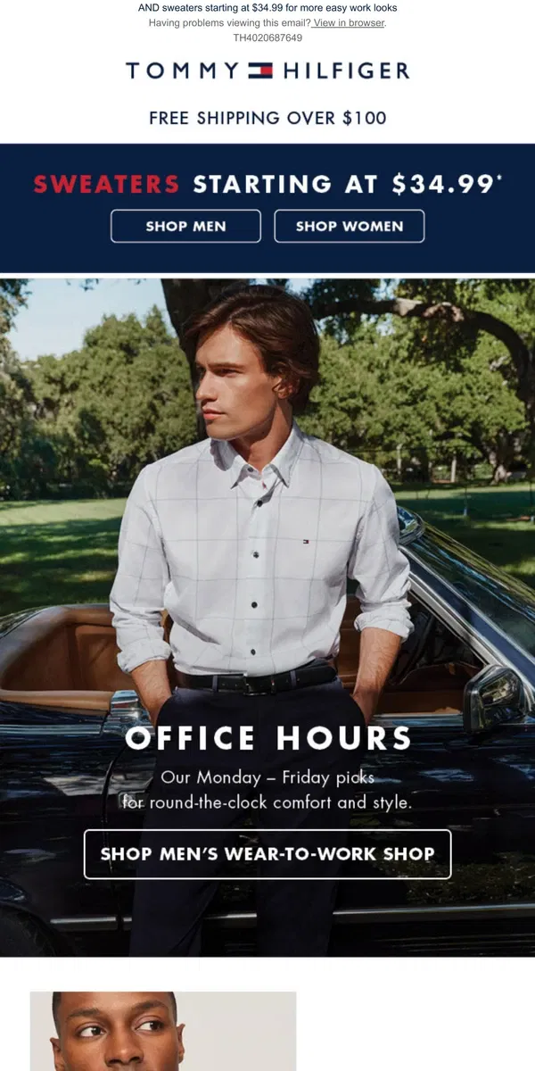 Email from Tommy Hilfiger. Styles that go from the office to happy hour (cheers to that!)