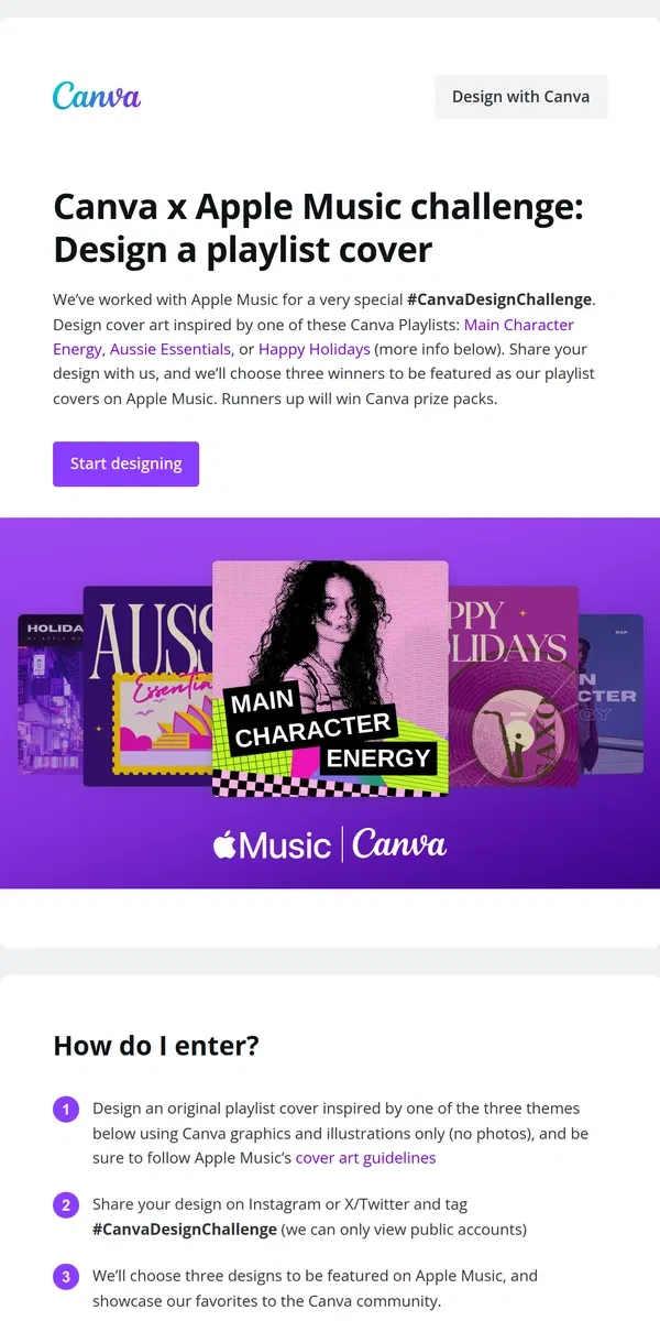 Email from Canva. Want your design to be featured on Apple Music?