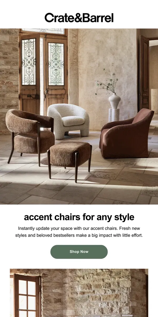 Email from Crate & Barrel. Sometimes all it takes is a new accent chair