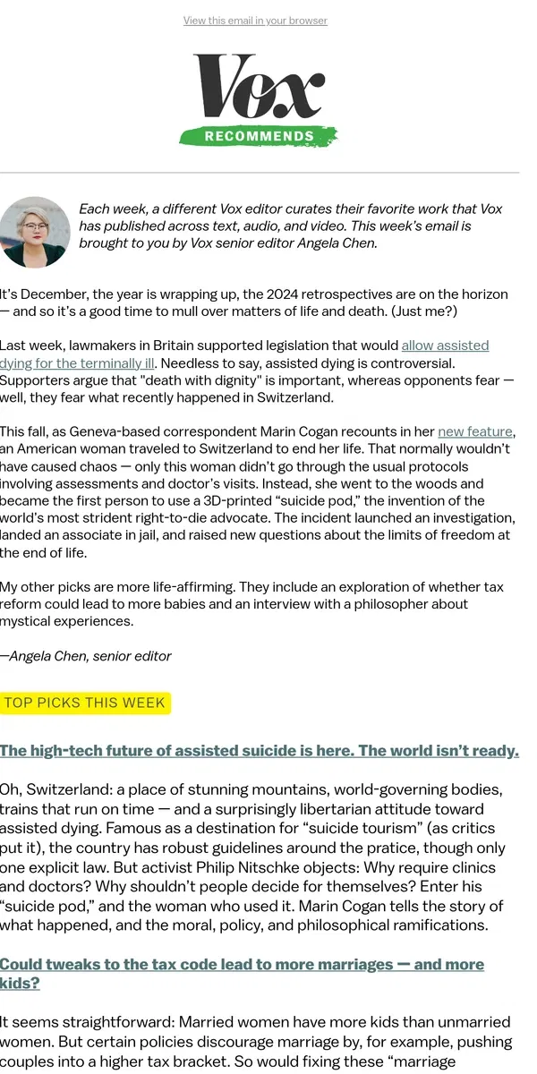 Email from Vox. Matters of life and death