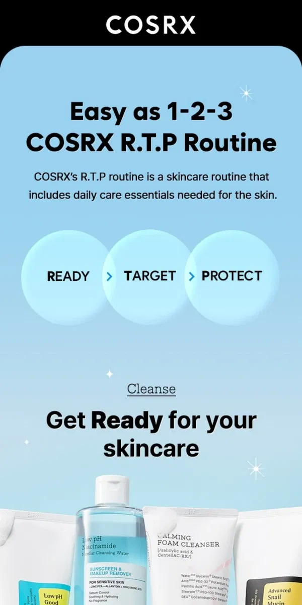 Email from COSRX. Stop the skincare overload💥